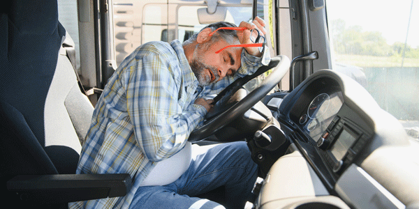 Truck driver asleep at the wheel of semi-truck