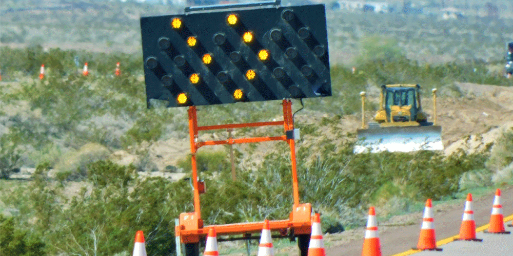 Construction lane change sign.