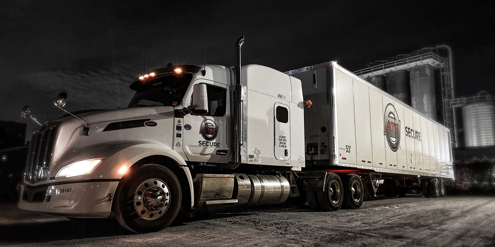 White ATS semi-truck and dry van with the ATS Secure logo.