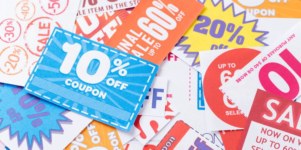 A stack of colorful coupons.