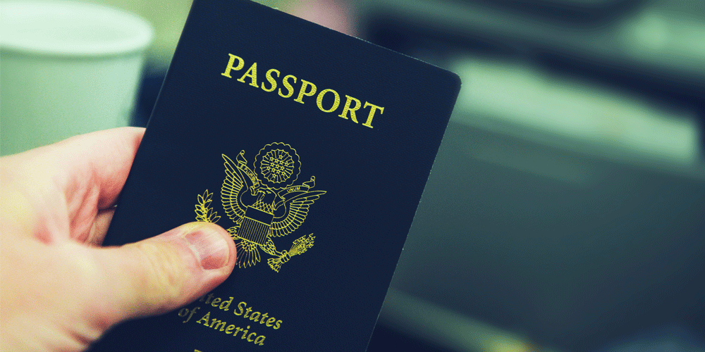 Person holding passport.
