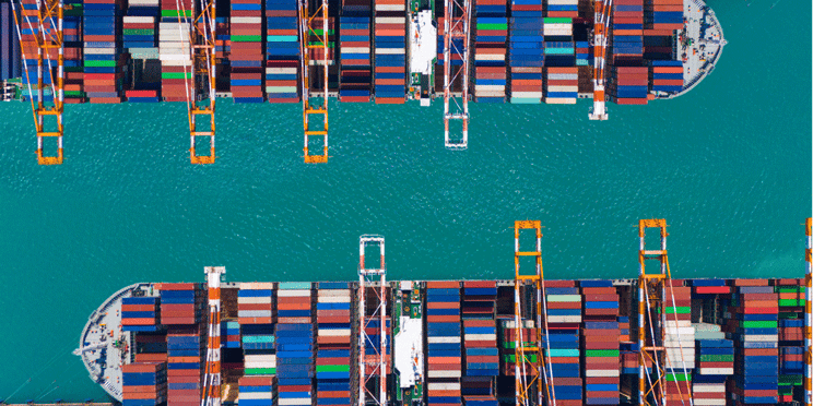 Bird's eye view of a two shipping containers.