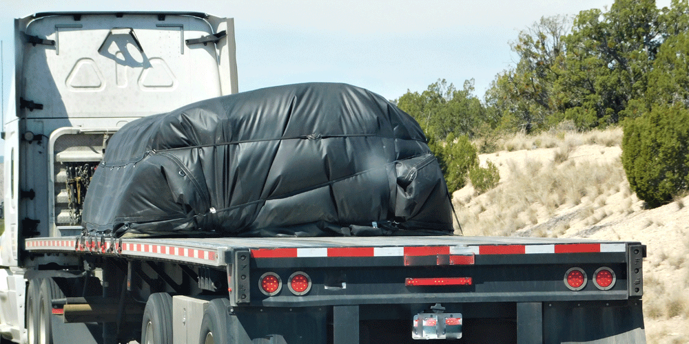 Backend view of a tarped load.