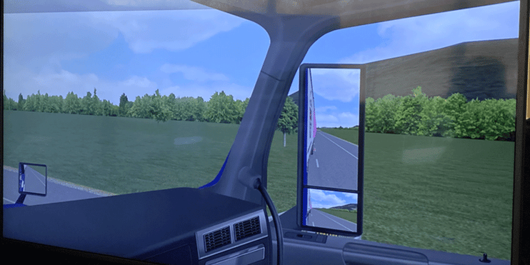 Side view of truck in CDL simulator